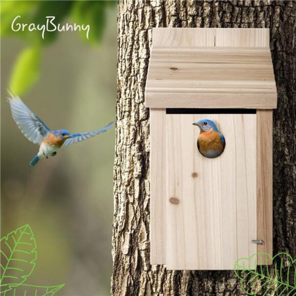 Cedar Bird Houses for Outside, Predator-Proof 1 3/8" Entry Hole-Blue Bird Houses - Picture 2 of 7